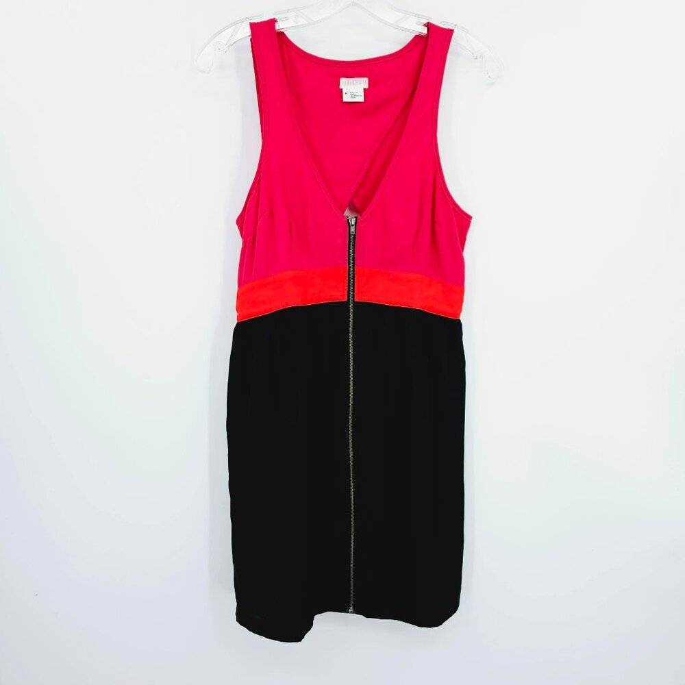 Cooperative Dress Full Front Zip M Pink Orange Black Back Cutout V Neck Pockets